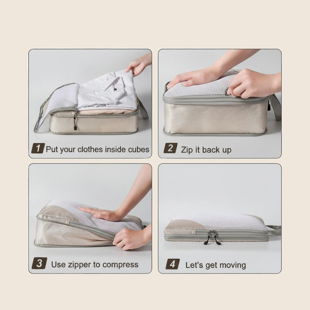 TRAVEL BAG WITH DUAL ZIP COMPRESSION STORAGE